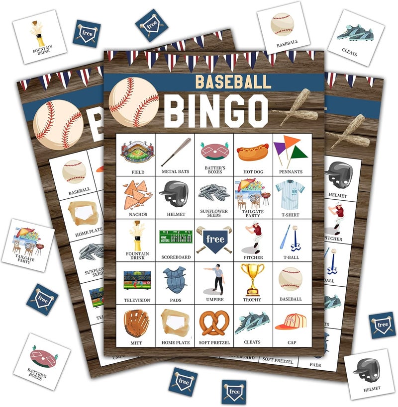 Disfuco Baseball Bingo Game, Baseball Party Games Cards for Adults, Sports Party Games, Birthday Bingo, 24 Players (B06) - Image 1